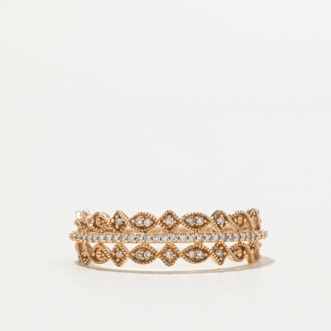 10k Multi Row Diamond Milgrain Geometric Ring | SZ 7.75