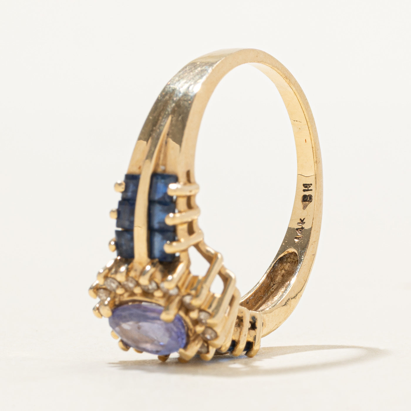 14k Tanzanite, Diamond Halo & Sapphire Accented Ring | 0.90ctw, 0.14ctw | SZ 8.75