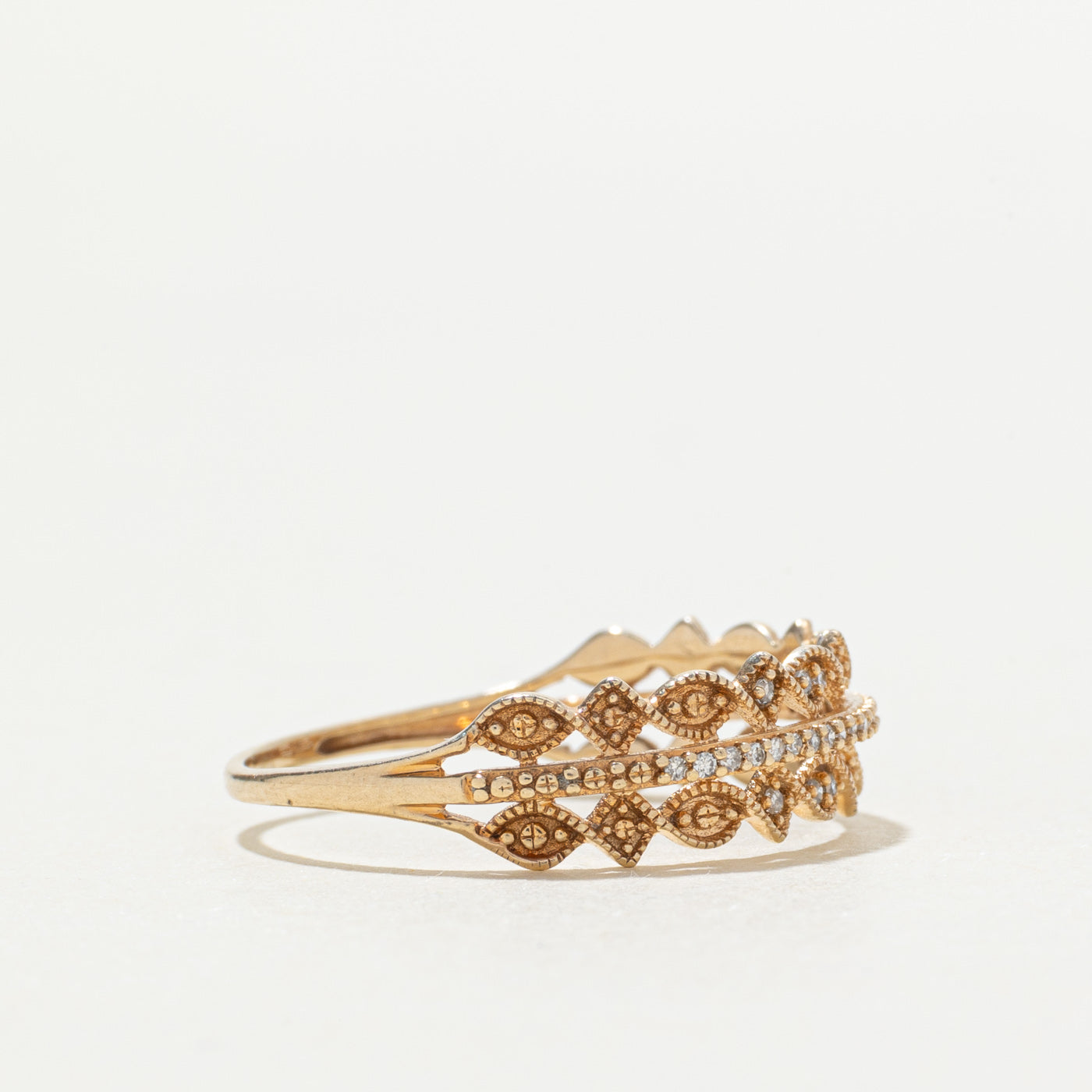 10k Multi Row Diamond Milgrain Geometric Ring | SZ 7.75