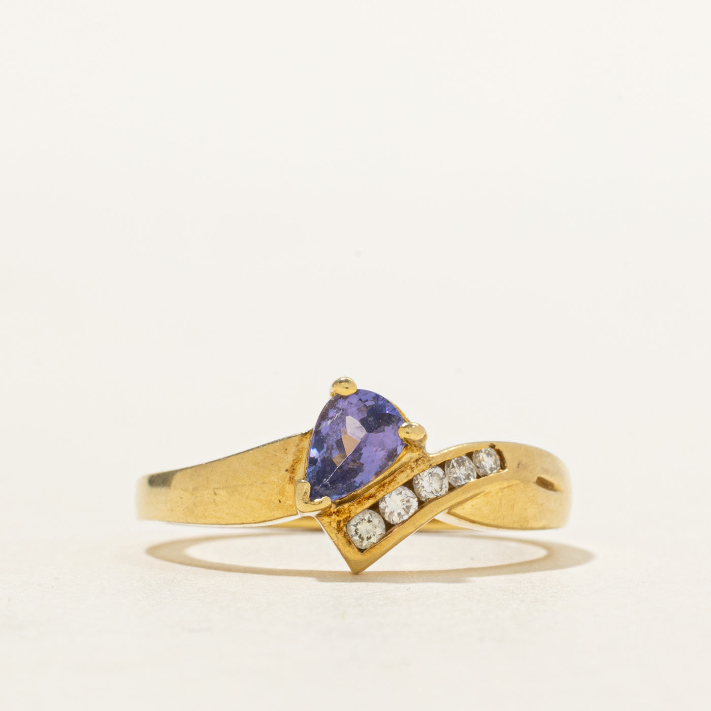 18k Pear Cut Tanzanite & Diamond Bypass Ring | 0.36ct, 0.10ctw | SZ 6.75