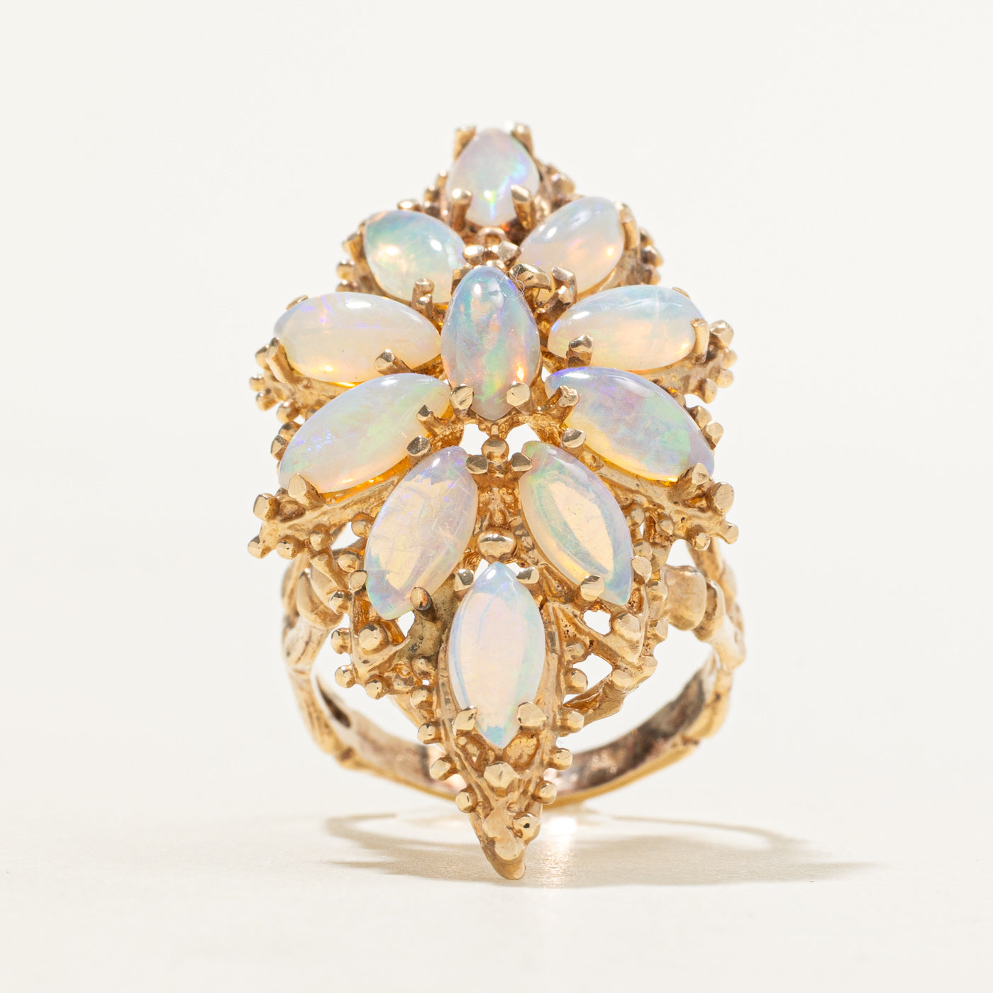14k Opal Floral Cluster Cocktail Ring | 4.58ctw | SZ 6.75