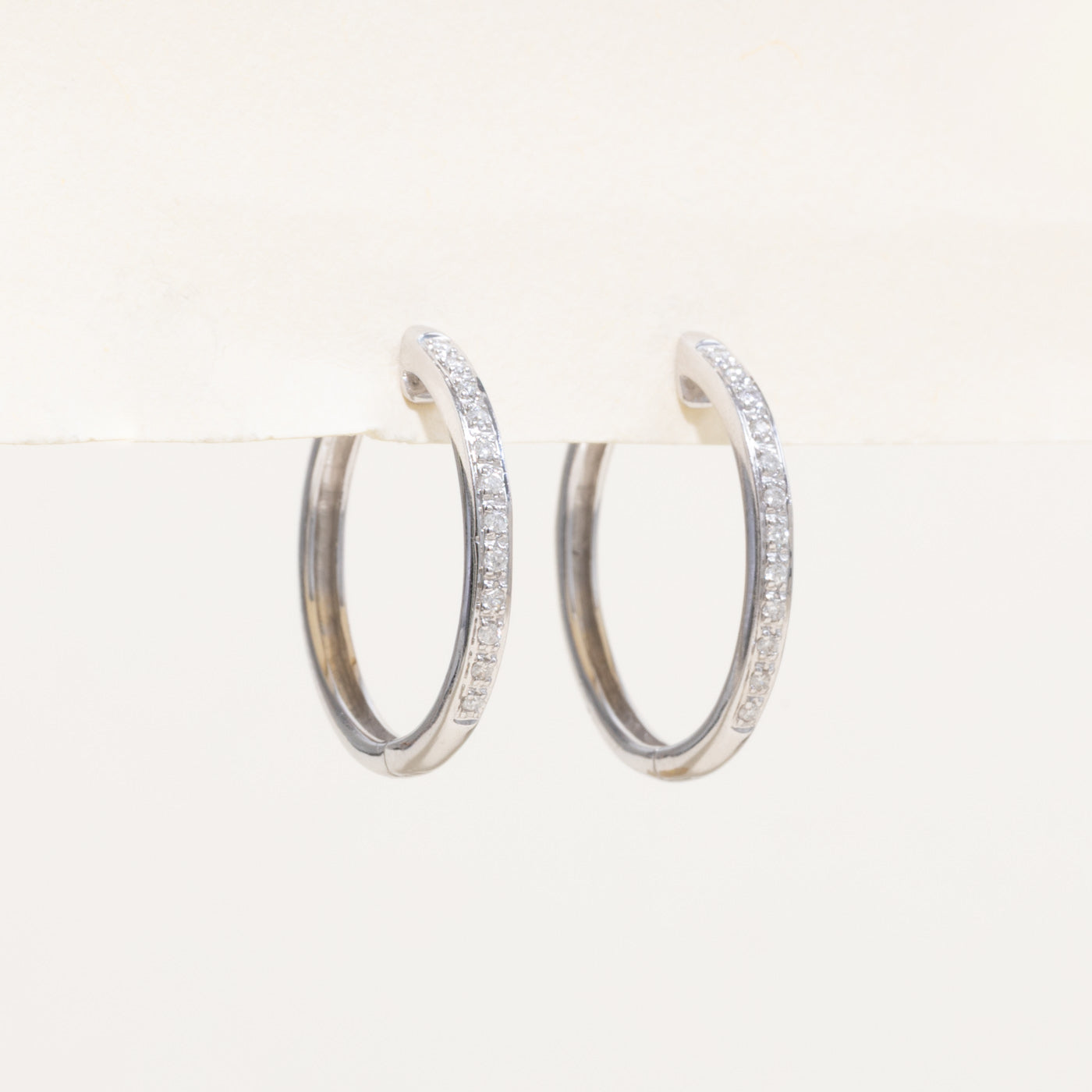 14k White Gold Pavé Set Diamond Hoop Earrings | 0.12ctw