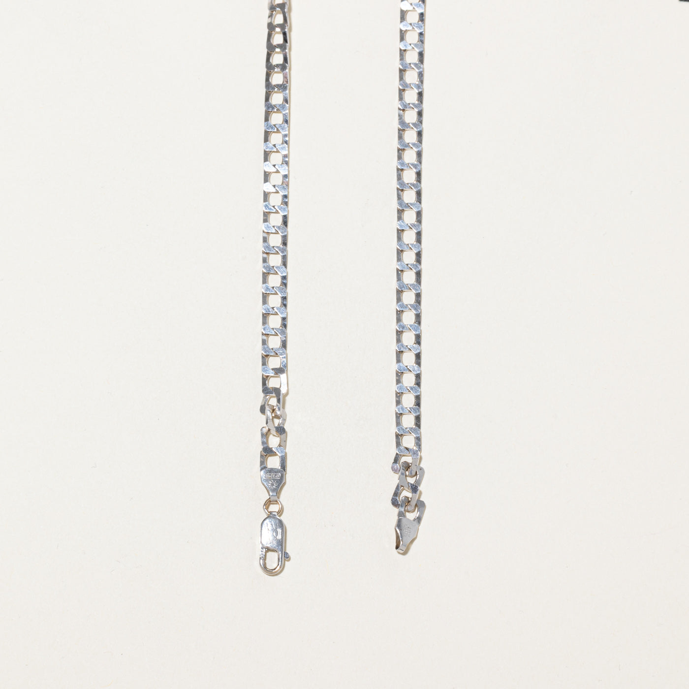 Chaîne italienne en or blanc 14 carats à maillons gourmette | 56 cm