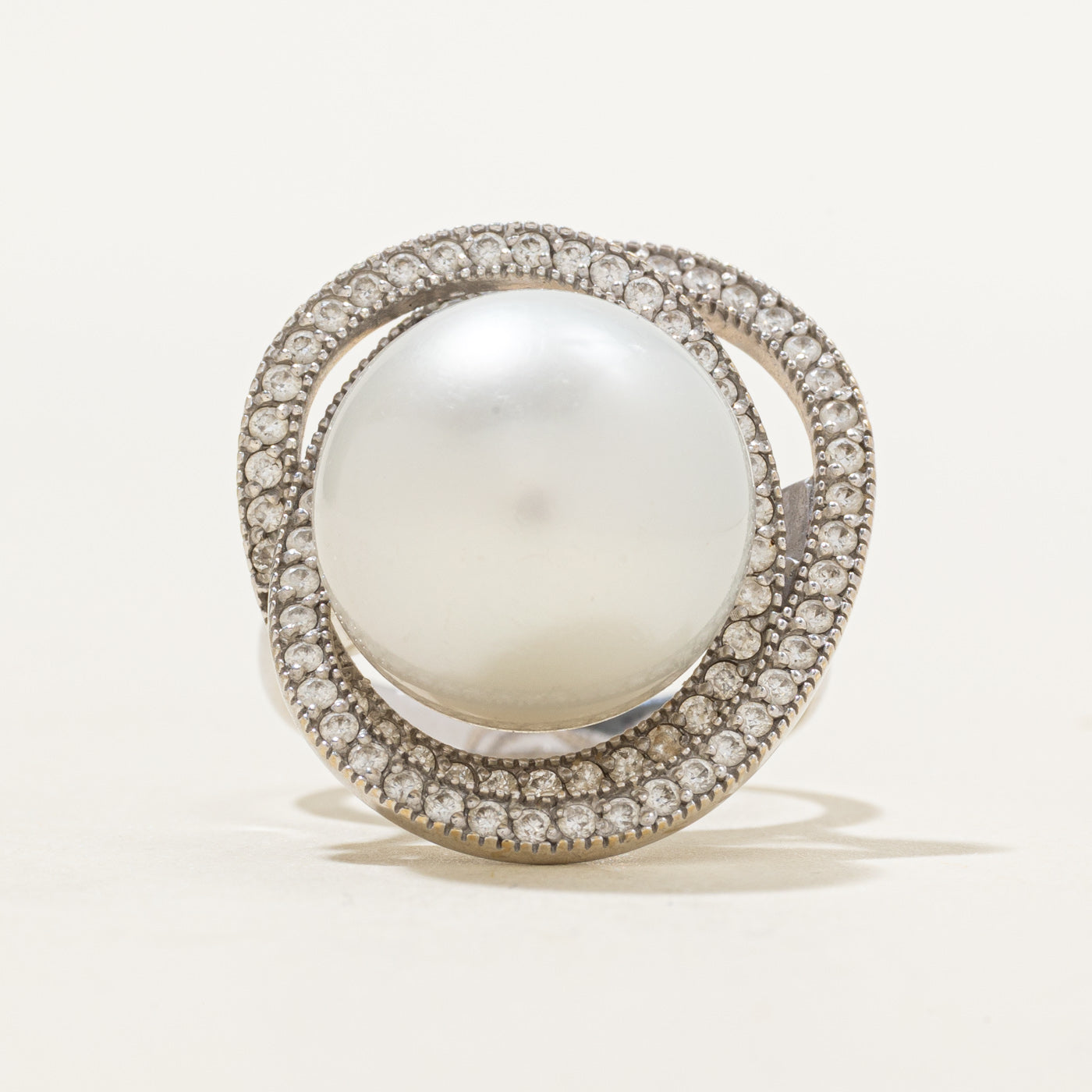18k South Sea Pearl & Diamond Halo Cocktail Ring | 0.80ctw | SZ 6.75