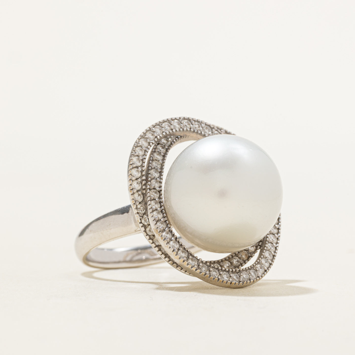 18k South Sea Pearl & Diamond Halo Cocktail Ring | 0.80ctw | SZ 6.75