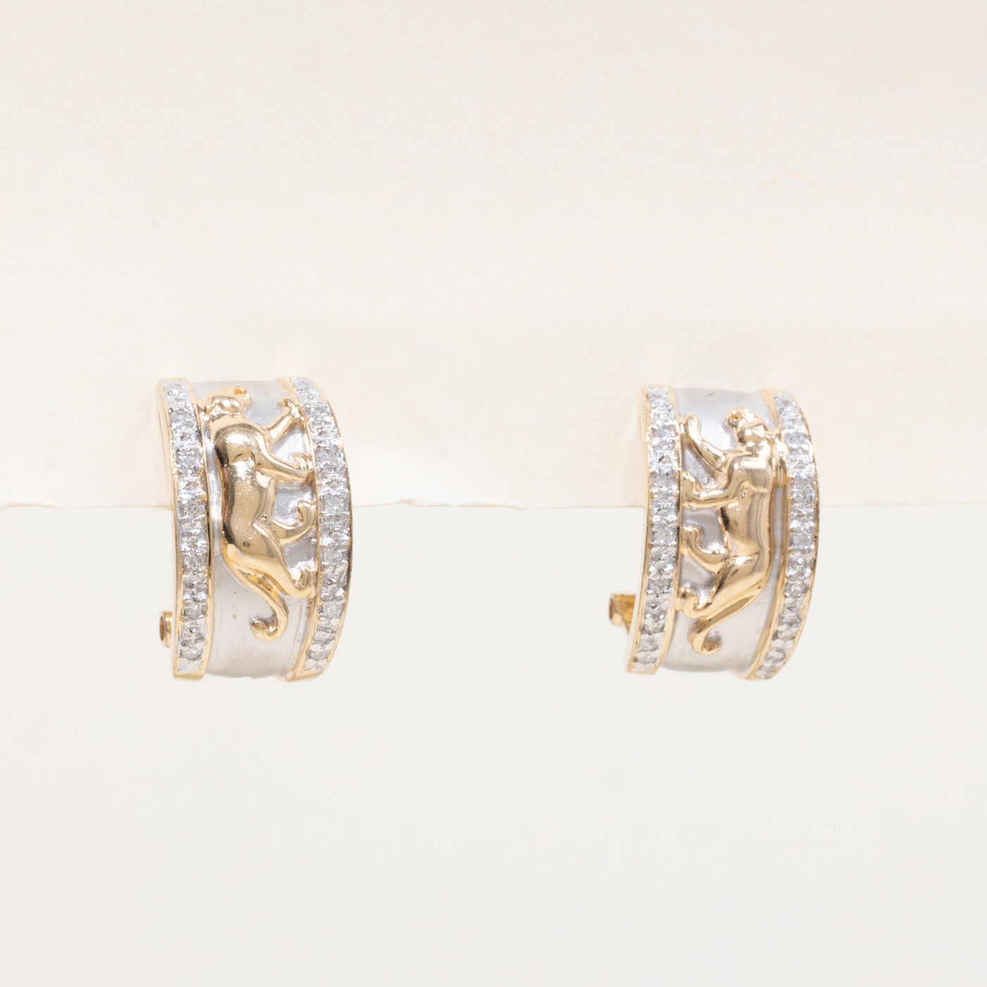 14k Diamond Textured Panther Hoop Earrings | 0.14ctw