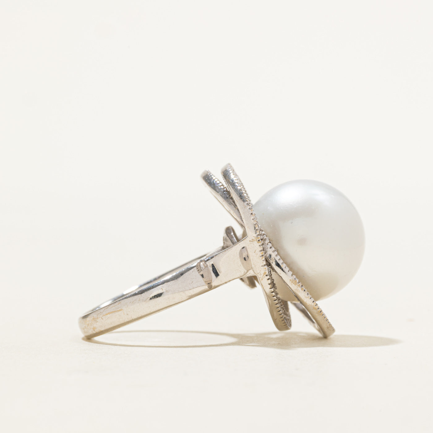 18k South Sea Pearl & Diamond Halo Cocktail Ring | 0.80ctw | SZ 6.75
