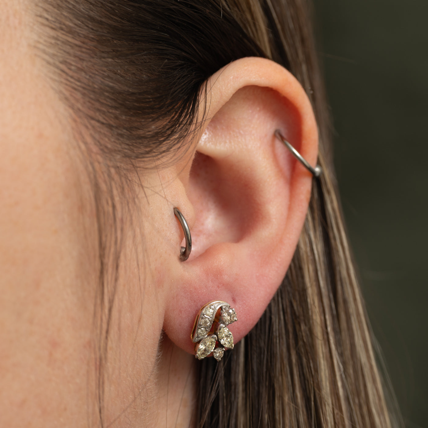 14K Mixed Cut Diamond Cluster Stud Earrings | 0.78ctw