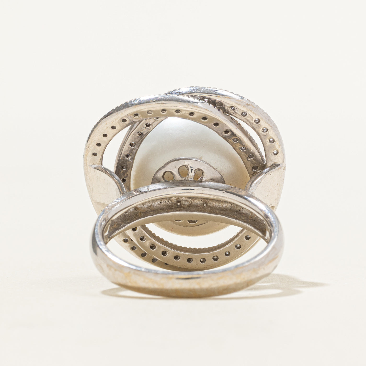18k South Sea Pearl & Diamond Halo Cocktail Ring | 0.80ctw | SZ 6.75
