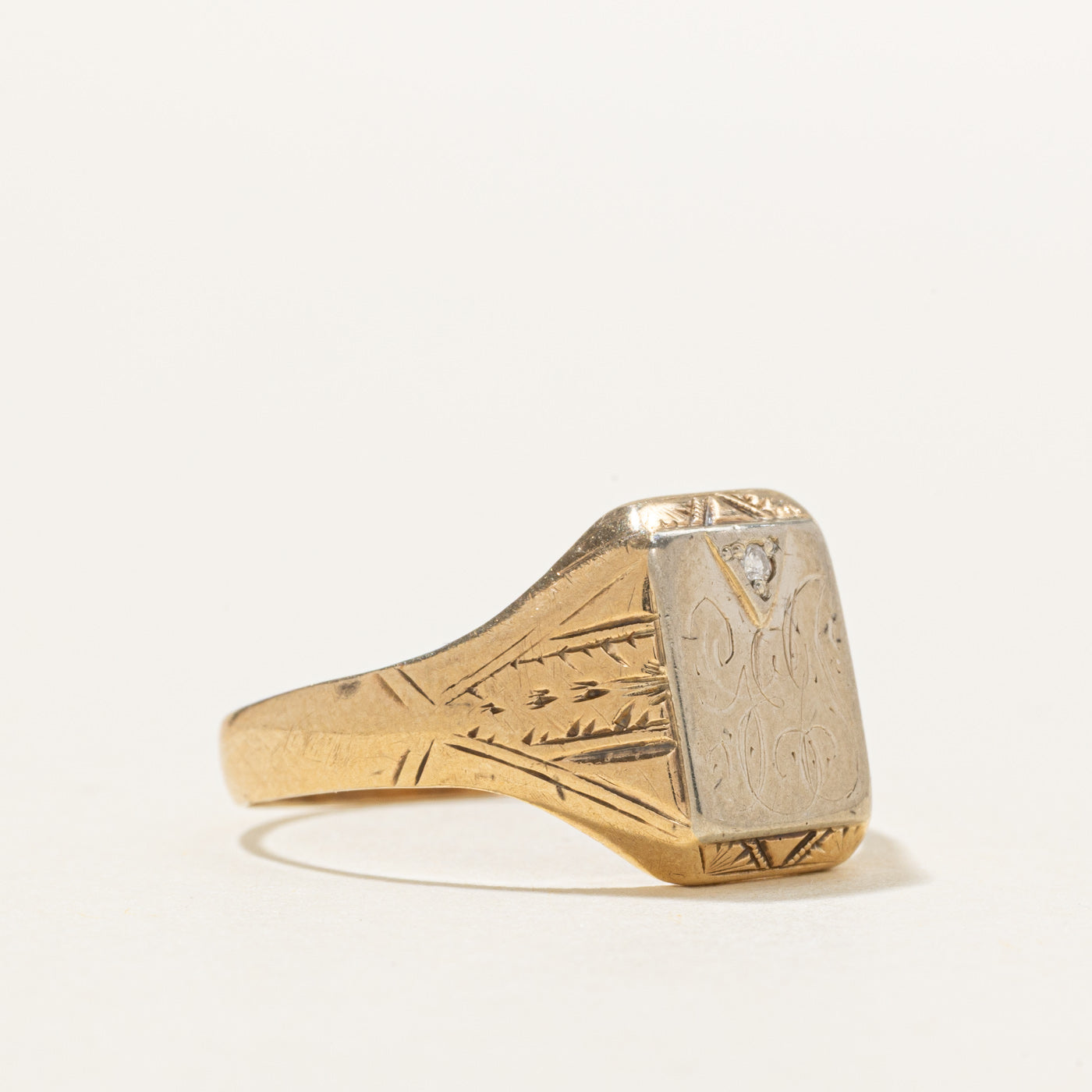 10K Diamond "GEJ" Initial Engraved Signet Ring | SZ 9.0