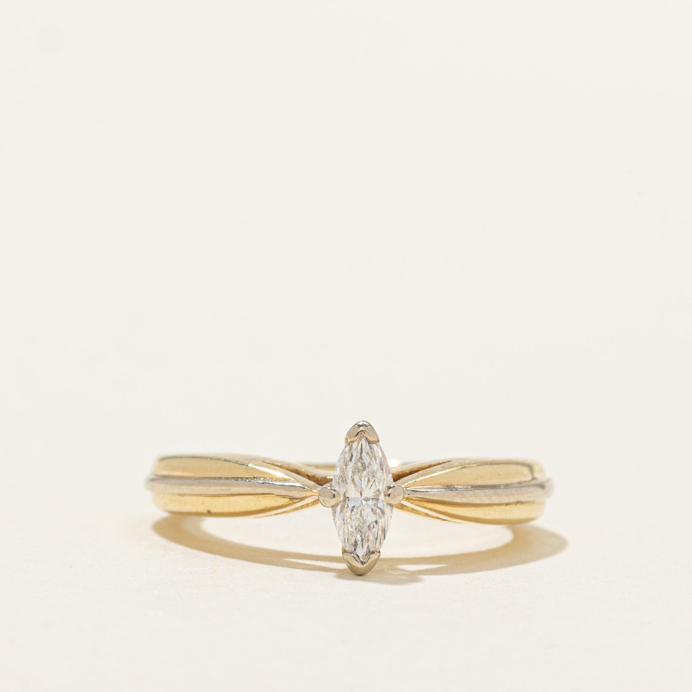 Bague solitaire en or 14 carats avec diamant taille marquise | 0,18 ct | Taille 4,25