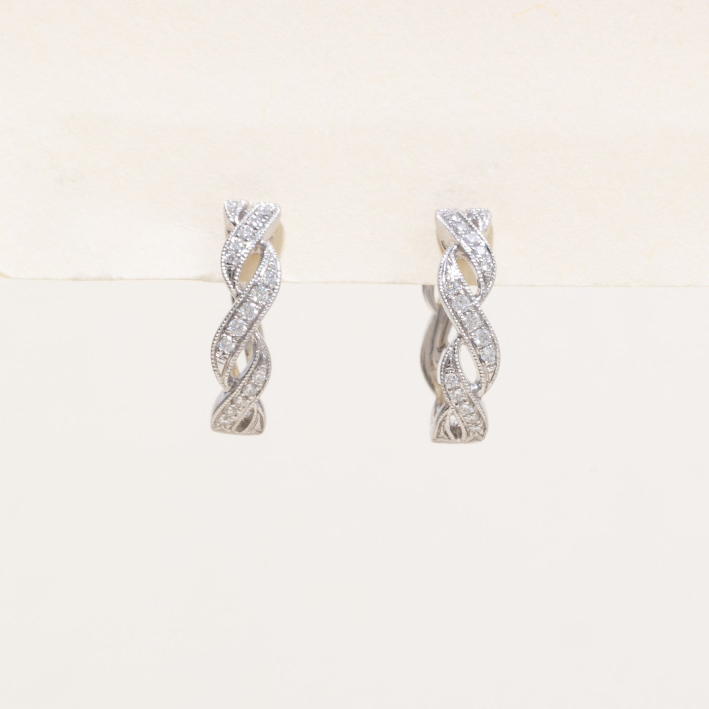 14k Diamond Woven Hoop Earrings | 0.15ctw