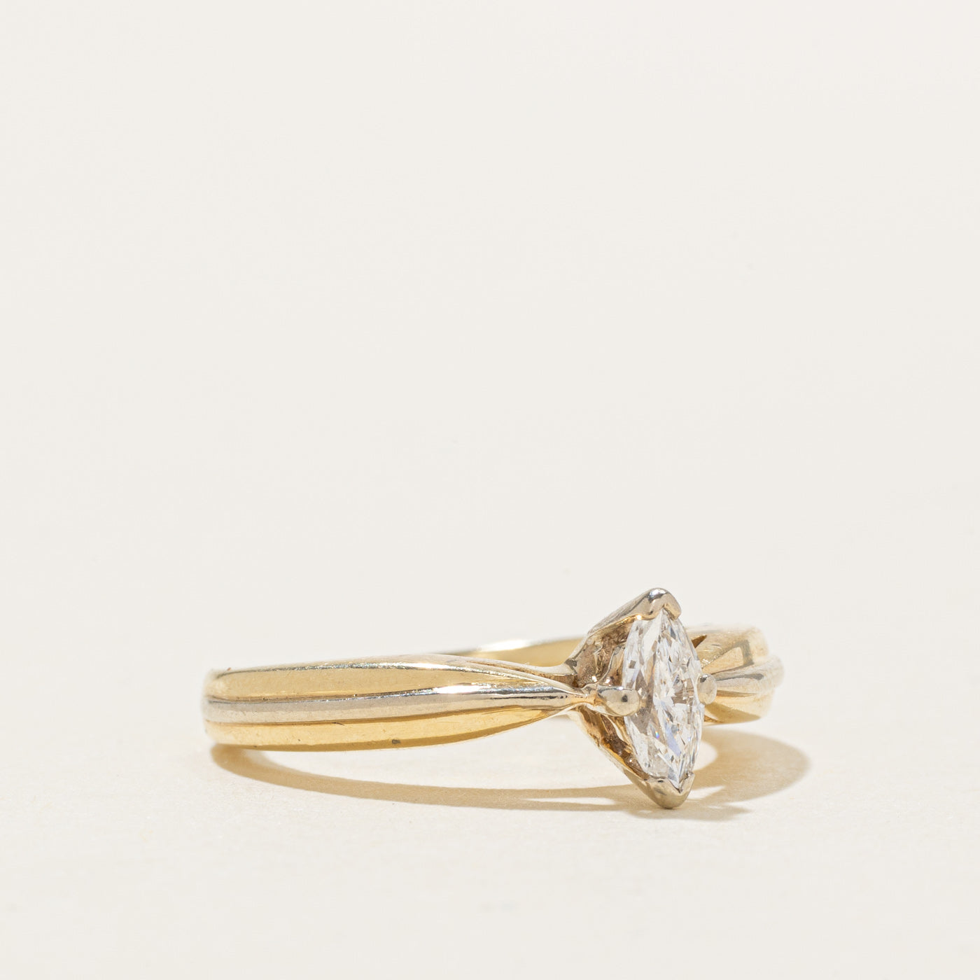 Bague solitaire en or 14 carats avec diamant taille marquise | 0,18 ct | Taille 4,25
