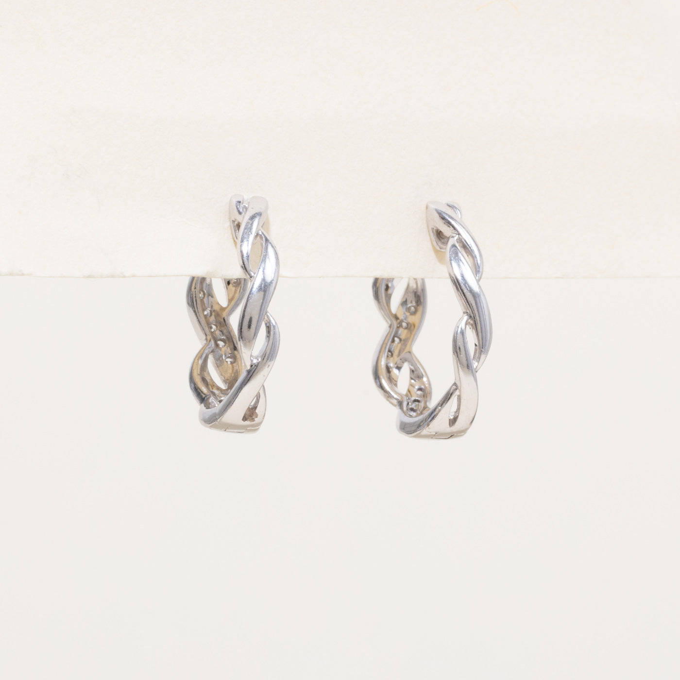 14k Diamond Woven Hoop Earrings | 0.15ctw