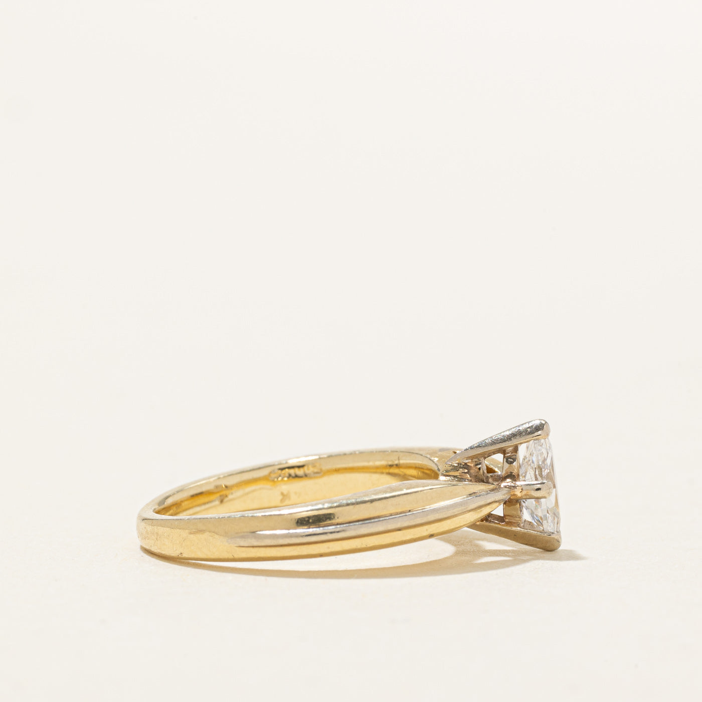 Bague solitaire en or 14 carats avec diamant taille marquise | 0,18 ct | Taille 4,25