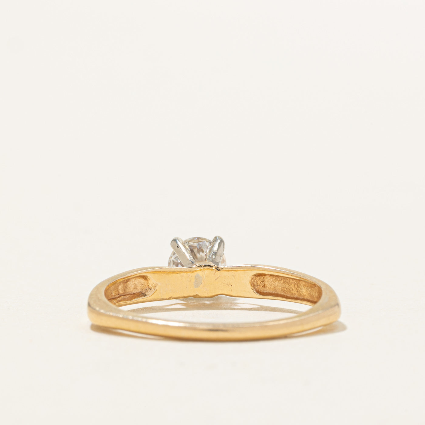 Bague solitaire diamant serti haut en or 14 carats, anneau européen | Taille 6,75