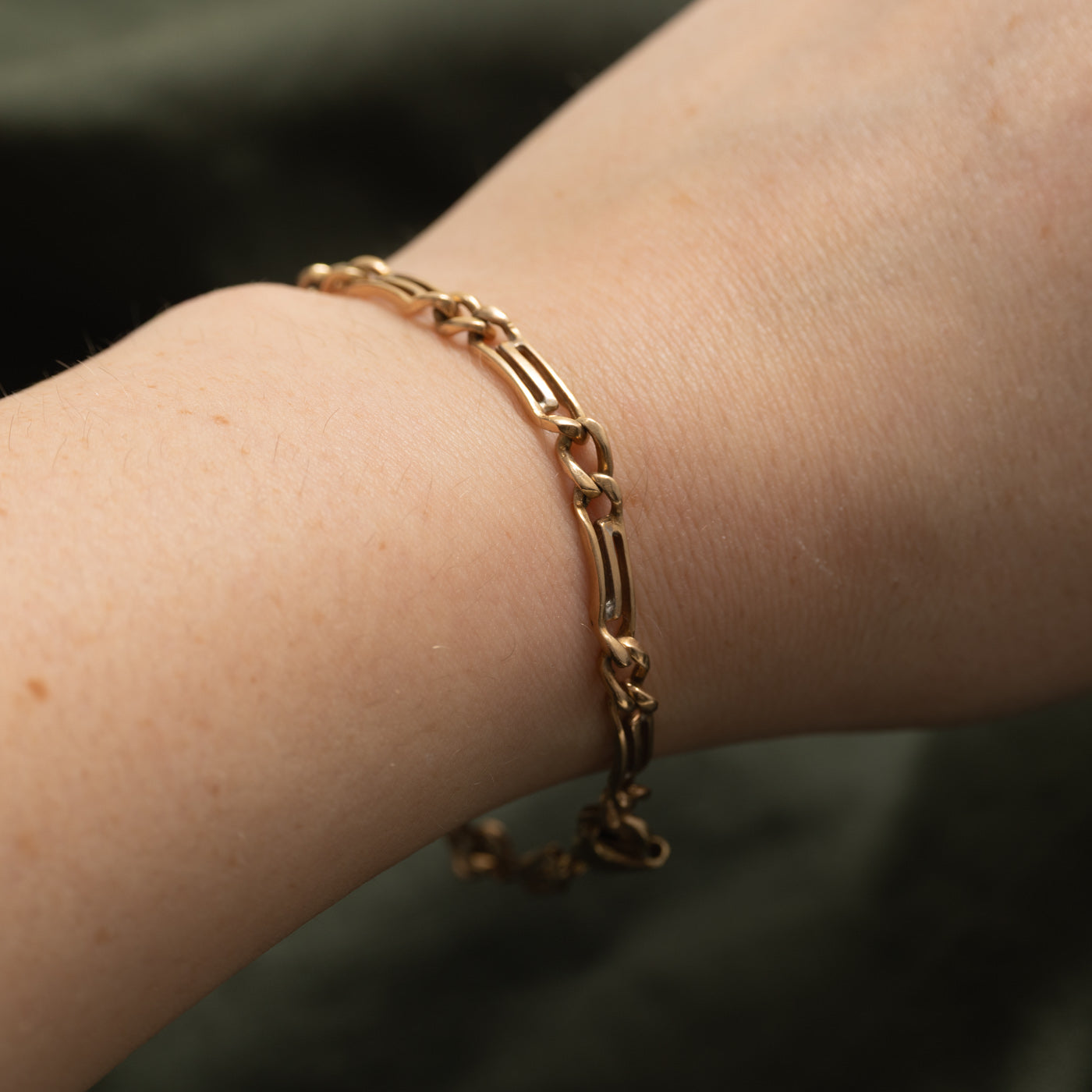 14k Yellow Gold Modified Trombone Chain Bracelet | 7