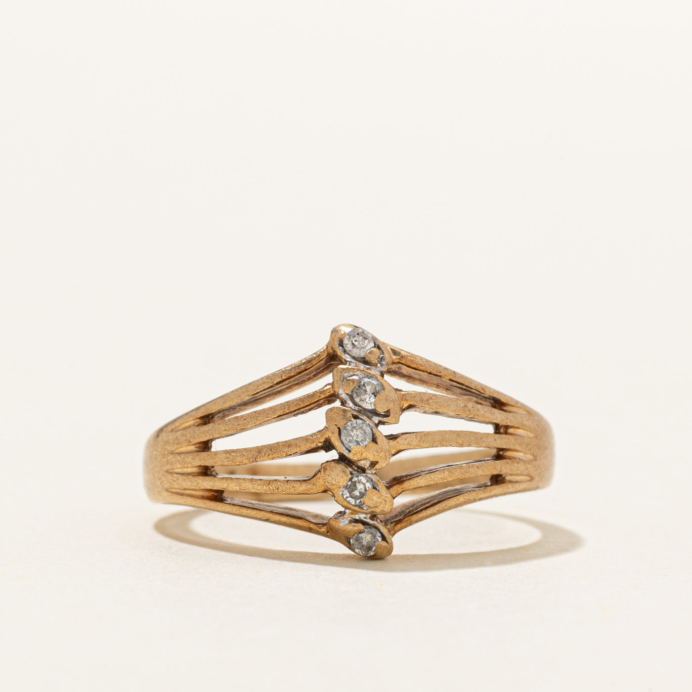 10K Diamond Column Openwork Ring | SZ 6.0