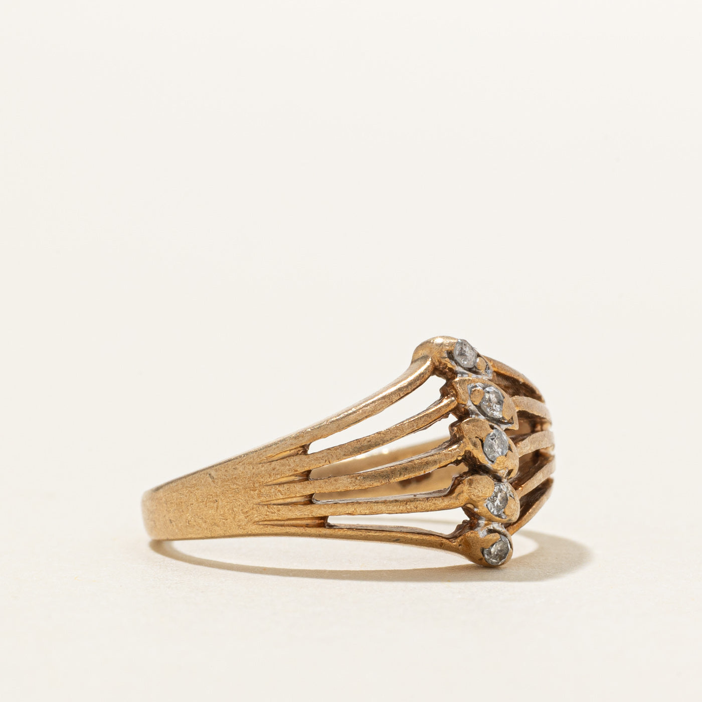 10K Diamond Column Openwork Ring | SZ 6.0