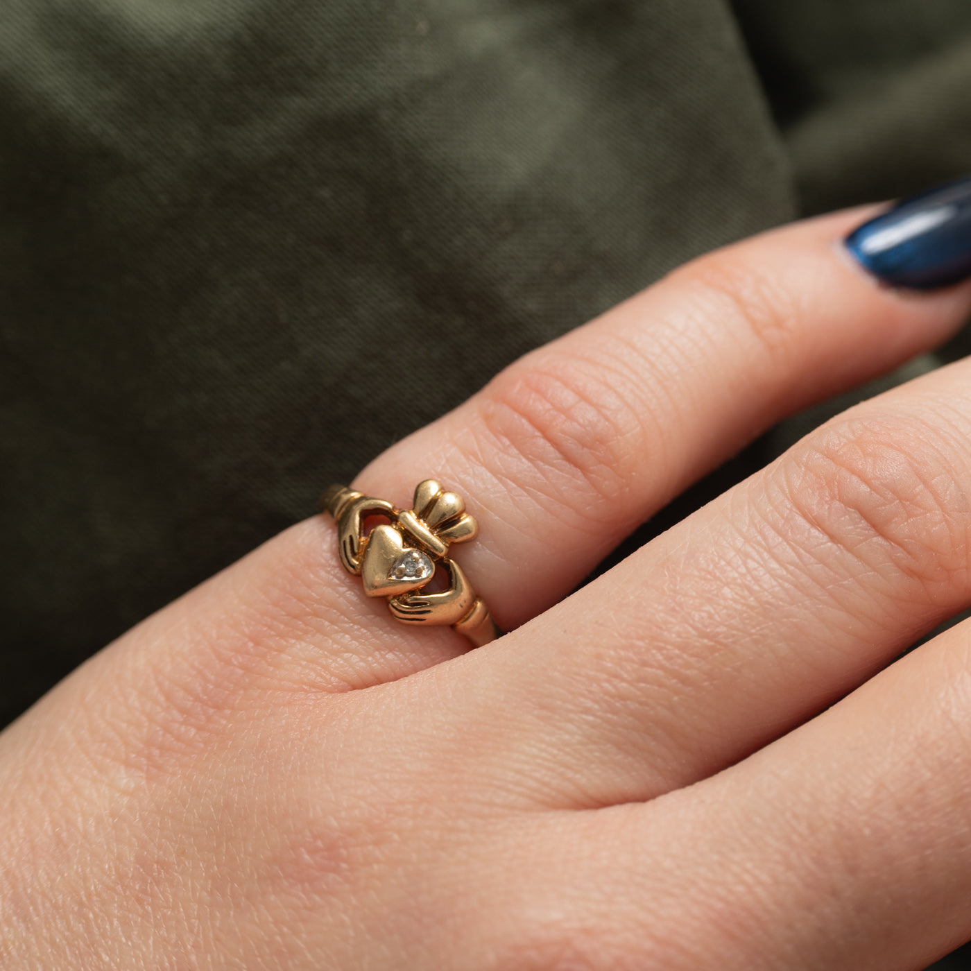 10K Yellow Gold Diamond Claddagh Ring | SZ 3.5