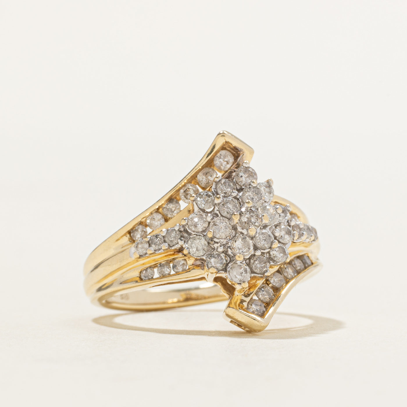 14k Diamond Cluster Bypass Ring | 0.96ctw | SZ 7