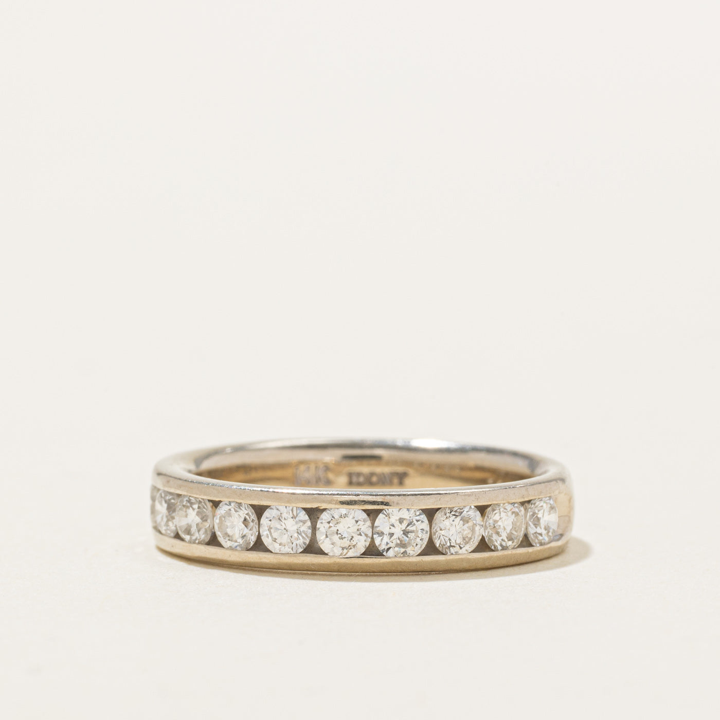 Alliance semi-éternité en or blanc 14 carats sertie de diamants | 0,75 ct au total | Taille 5,5