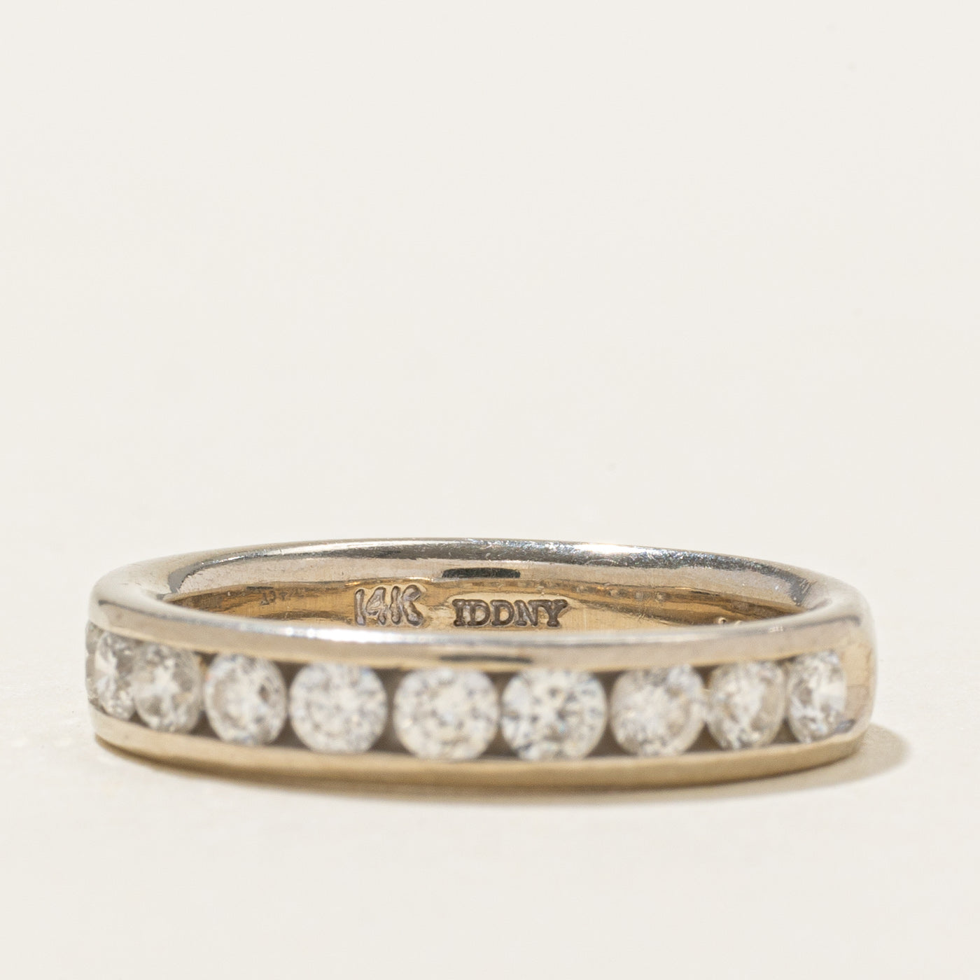 Alliance semi-éternité en or blanc 14 carats sertie de diamants | 0,75 ct au total | Taille 5,5