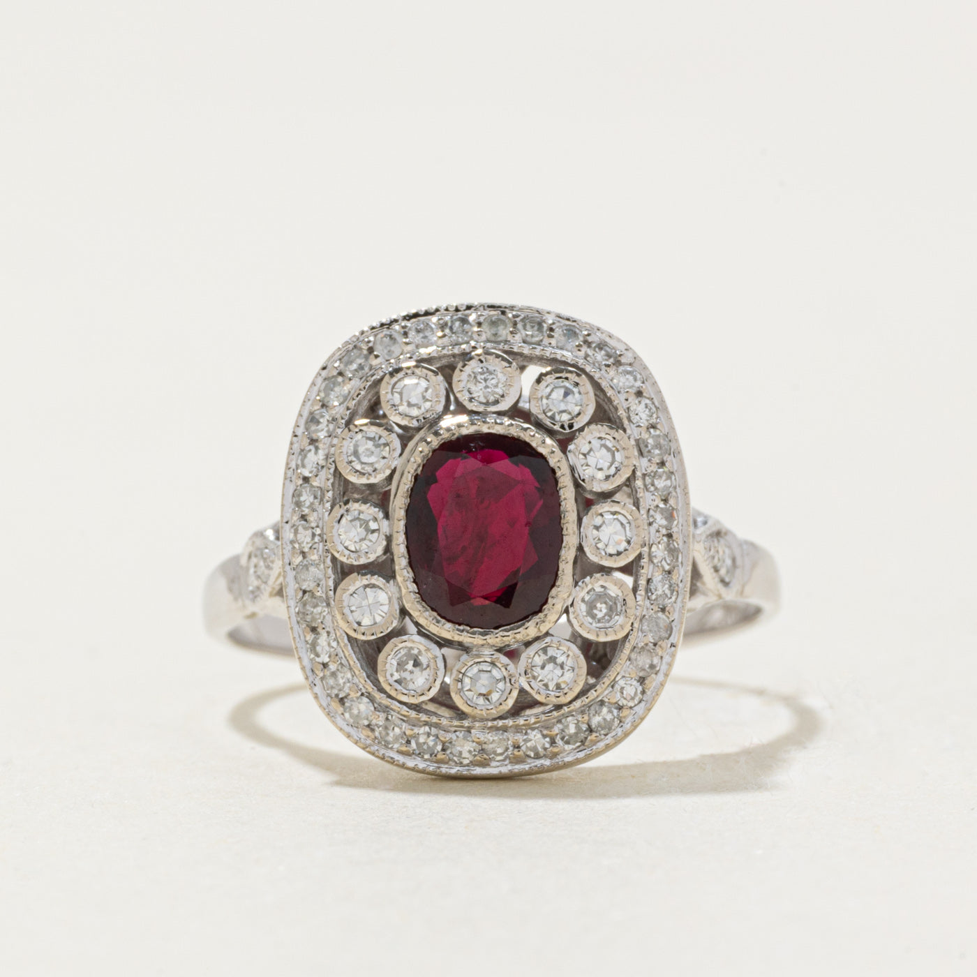 '100 Ways' 14k White Gold Art Deco Inspired Ruby & Diamond Ring | 0.93ct, 0.30ctw | SZ 6.75