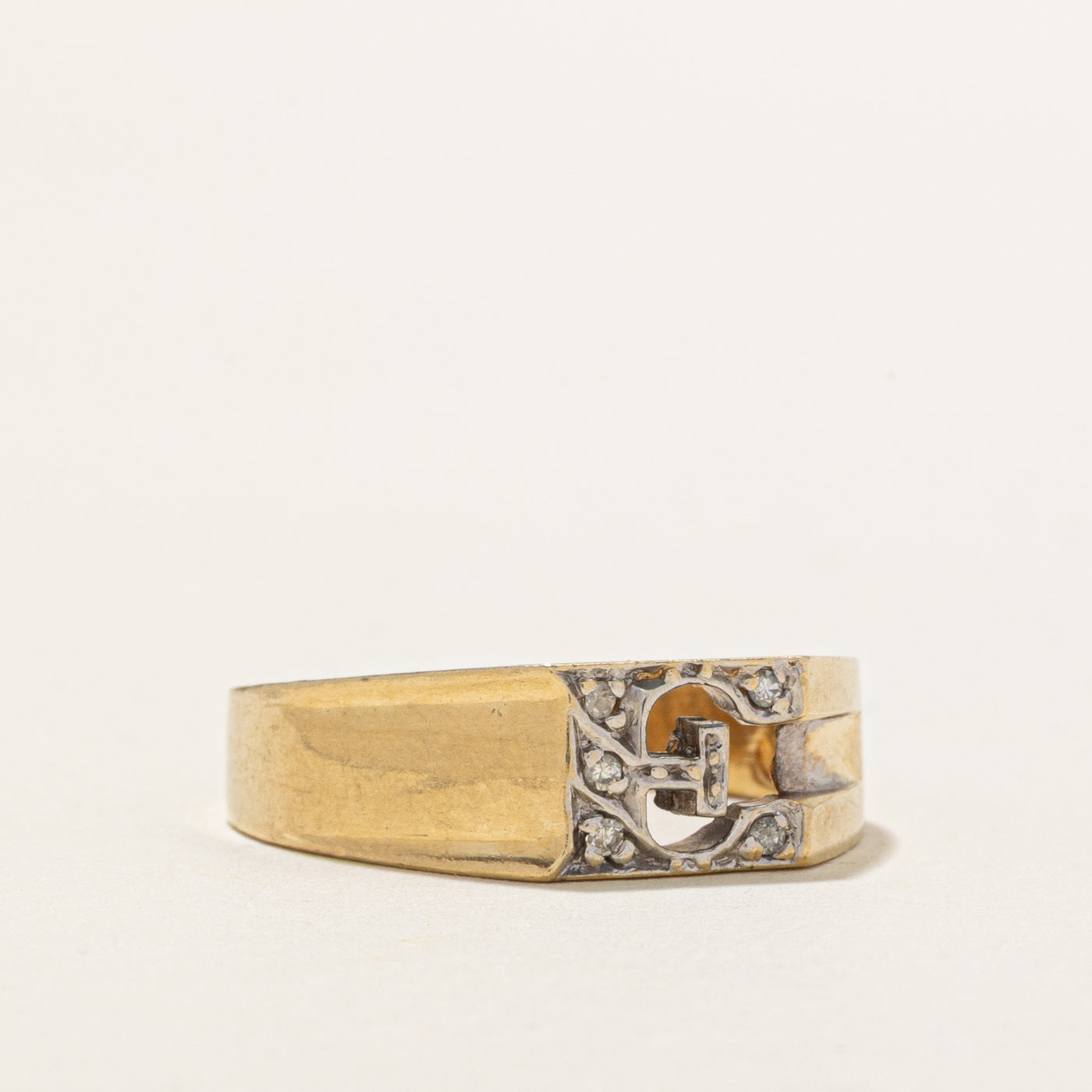 10K Diamond "E" Initial Ring | SZ 6.5