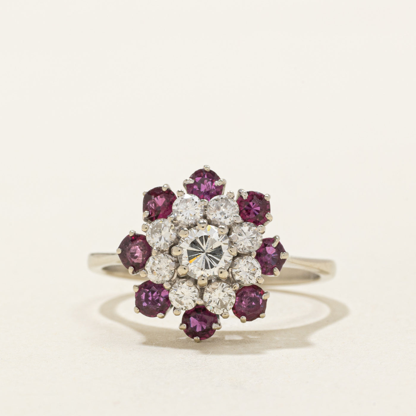18k Ruby & Diamond Petal Cluster Ring | 0.88ctw, 0.44ctw | SZ 7.5