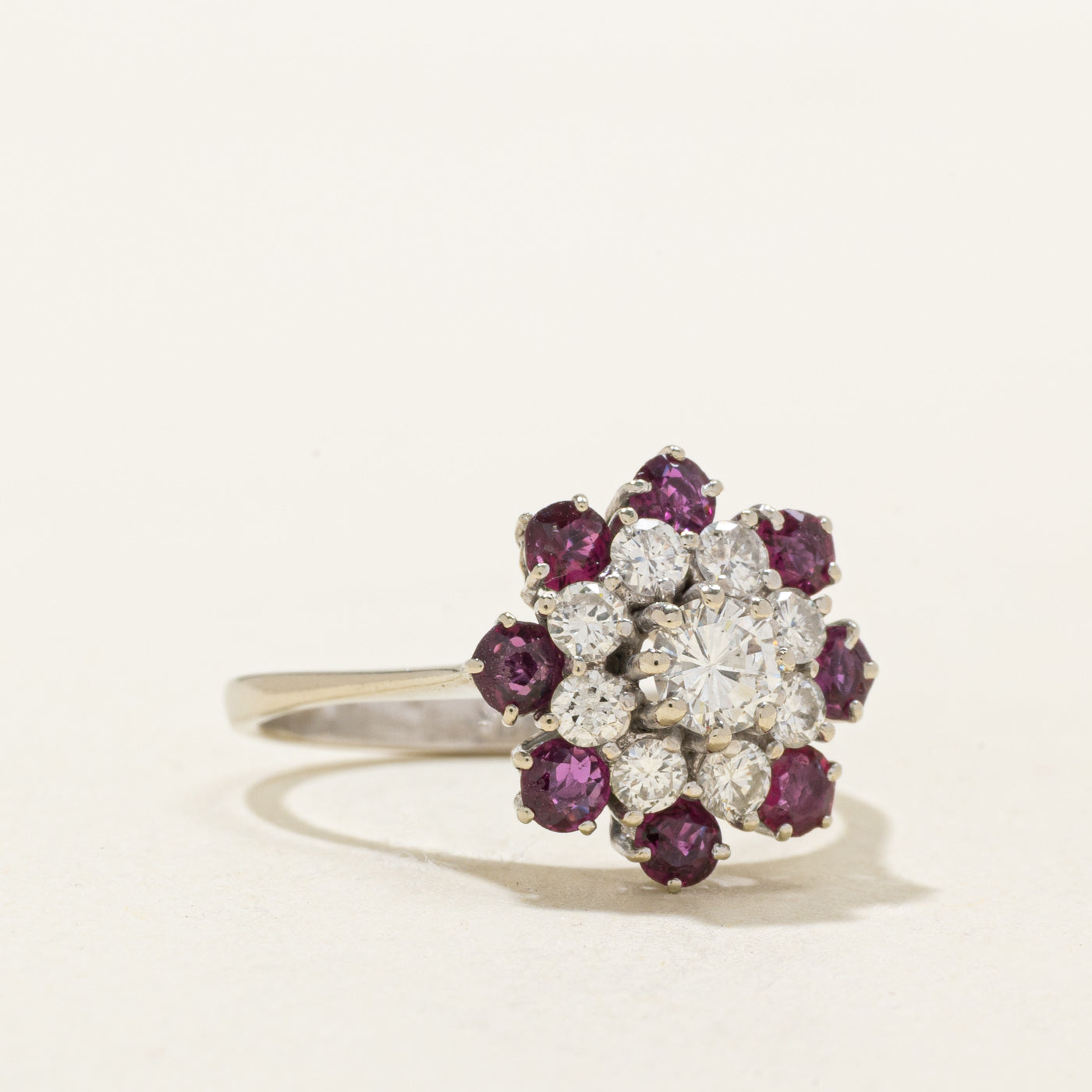 18k Ruby & Diamond Petal Cluster Ring | 0.88ctw, 0.44ctw | SZ 7.5
