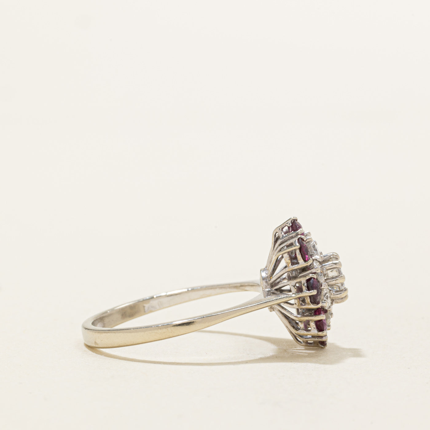 18k Ruby & Diamond Petal Cluster Ring | 0.88ctw, 0.44ctw | SZ 7.5