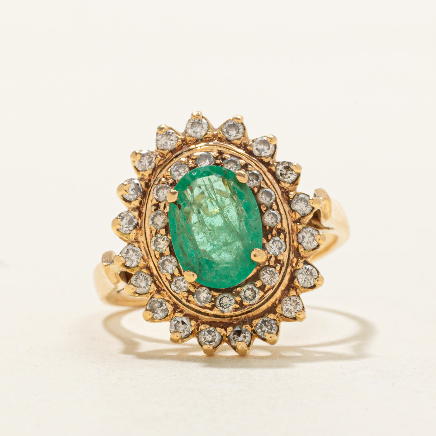 18k Emerald & Diamond Double Halo Cocktail Ring | 1.28ct, 0.60ctw | SZ 6.75