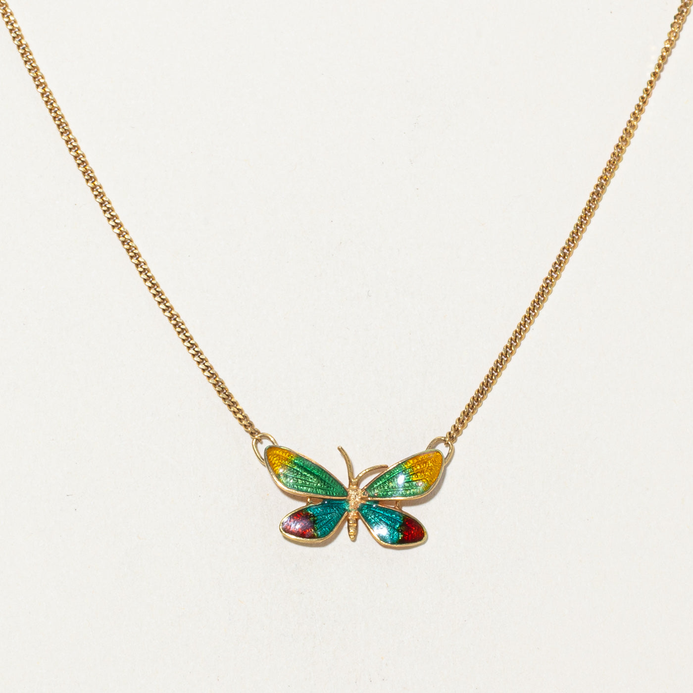 Italian Enamel Butterfly Necklace | 15"