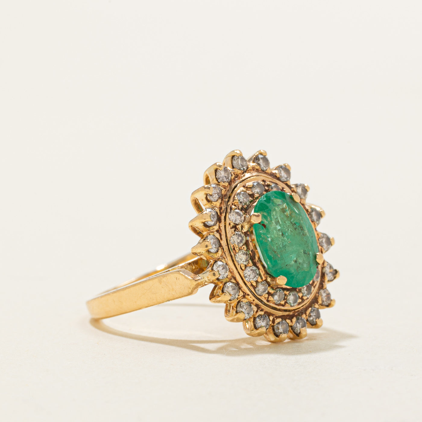 18k Emerald & Diamond Double Halo Cocktail Ring | 1.28ct, 0.60ctw | SZ 6.75