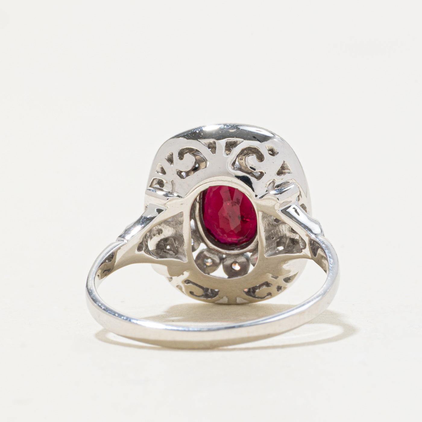 '100 Ways' 14k White Gold Art Deco Inspired Ruby & Diamond Ring | 0.93ct, 0.30ctw | SZ 6.75