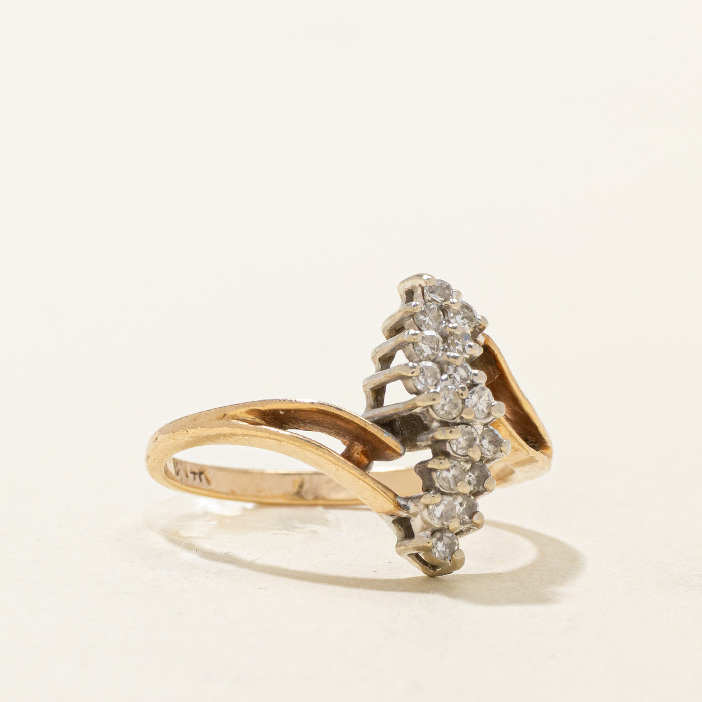 14k Diamond Wave Cluster Bypass Ring | 0.22ctw | SZ 5