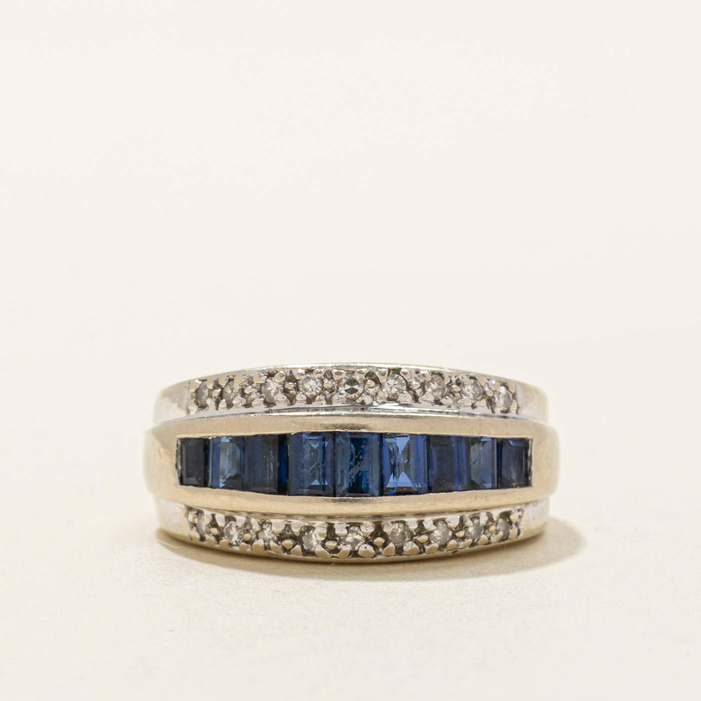 14k Channel Set Sapphire & Diamond Band | 0.90ctw, 0.13ctw | SZ 1.5