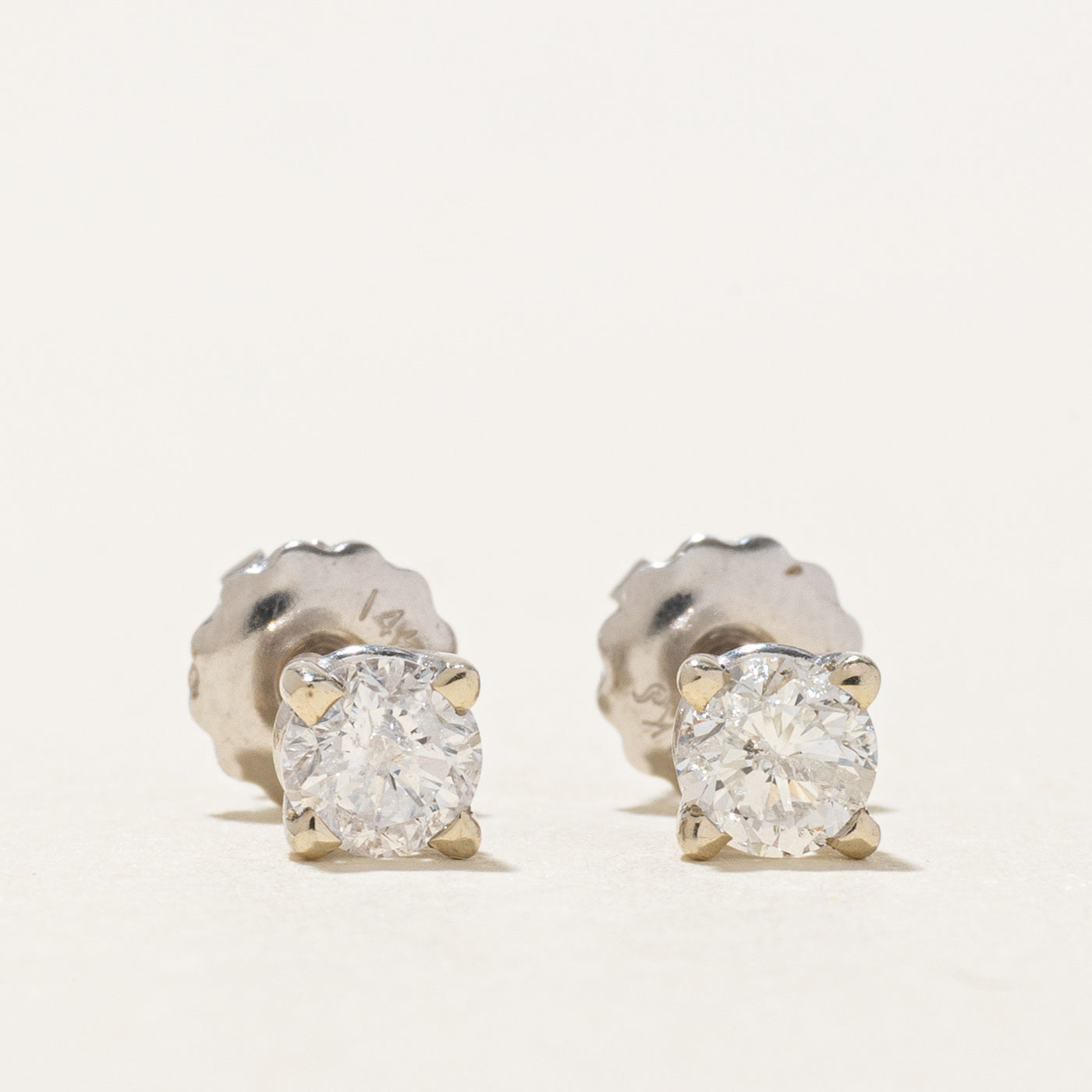 14k White Gold Solitaire Diamond Stud Earrings | 0.50ctw I1/I2 G/H