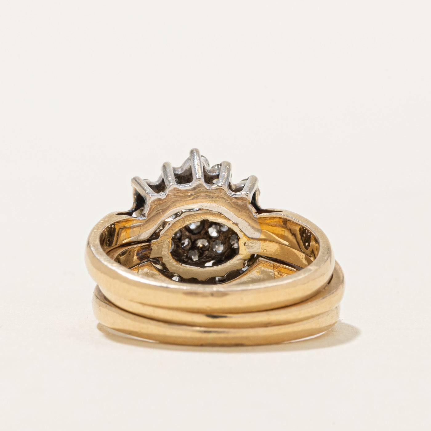 14K Diamond Petal Cluster Wedding Ring Set | 0.32ctw | SZ 4.5