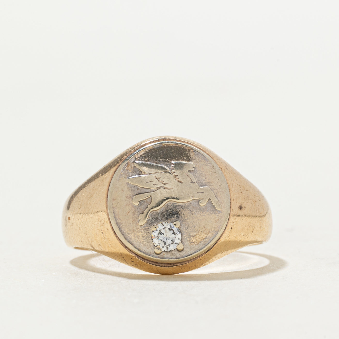 10k Diamond Pegasus Signet Ring | 0.08ctw | SZ 7.5