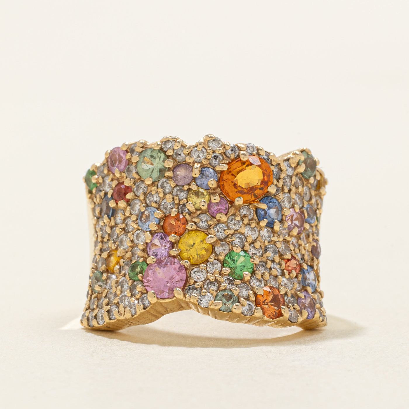 14k Multi Coloured Sapphire & Diamond Cluster Ring | 2.82ctw, 1.33ctw | SZ 7.5