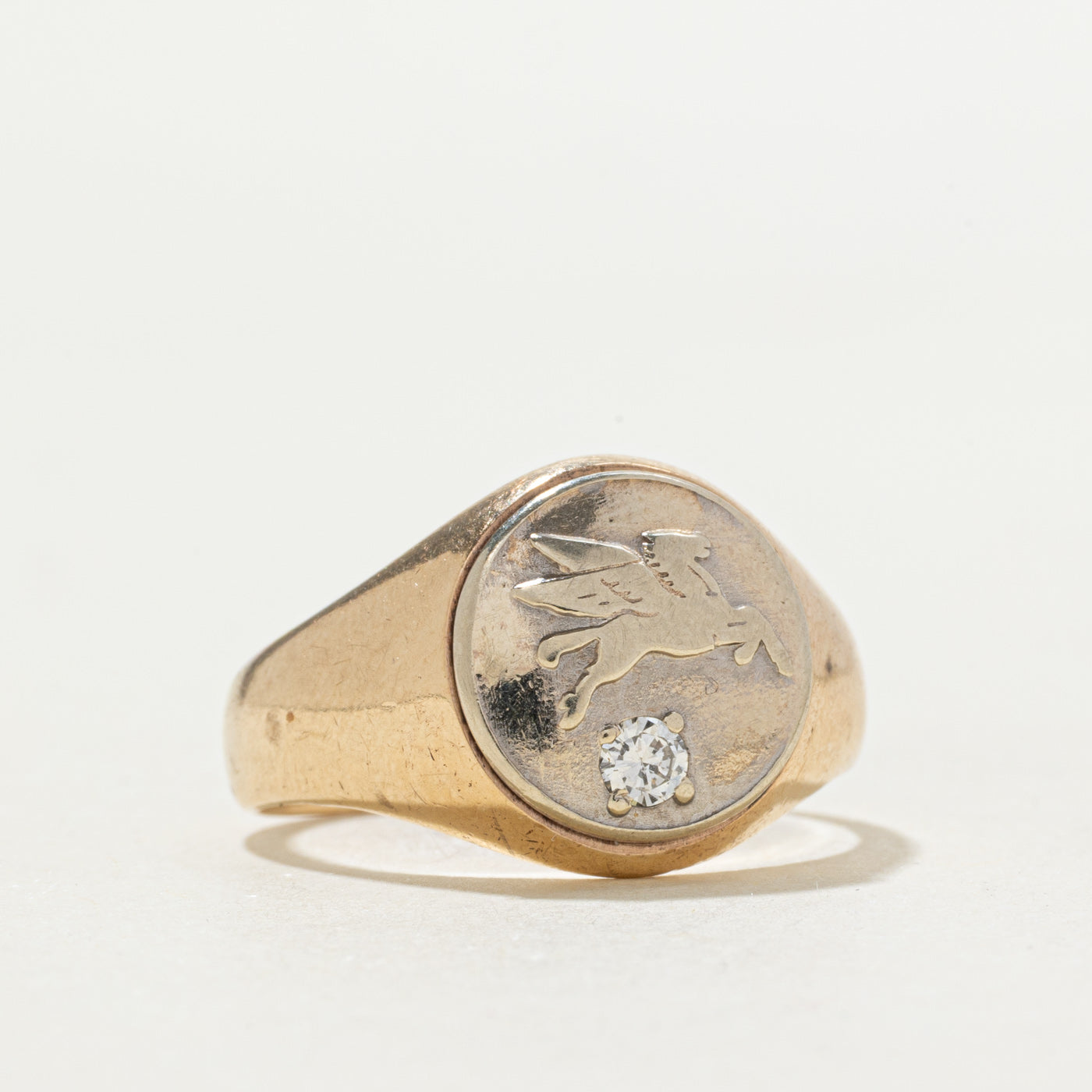 10k Diamond Pegasus Signet Ring | 0.08ctw | SZ 7.5