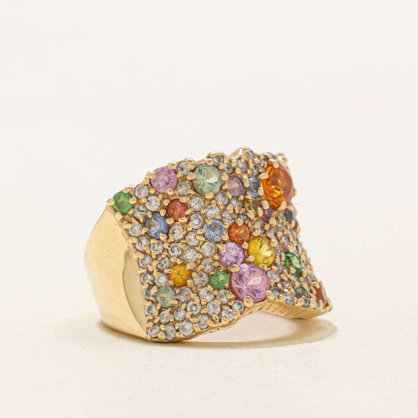 14k Multi Coloured Sapphire & Diamond Cluster Ring | 2.82ctw, 1.33ctw | SZ 7.5