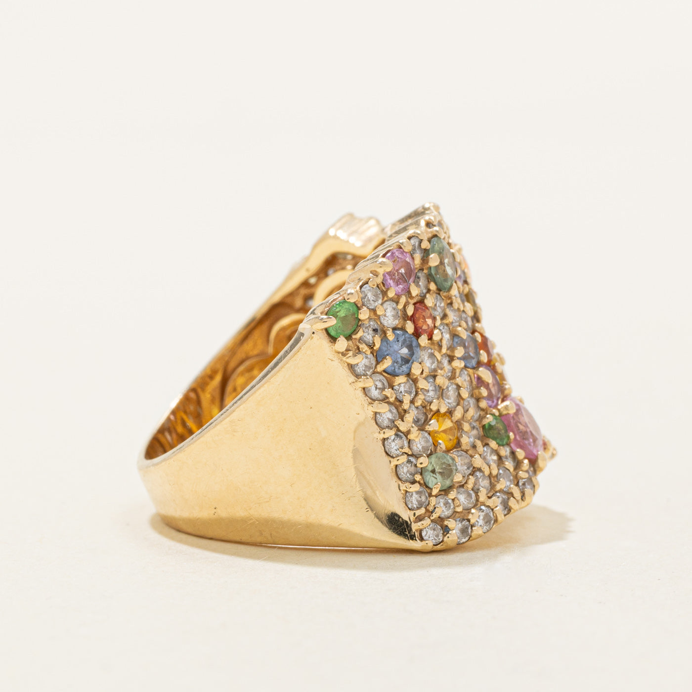 14k Multi Coloured Sapphire & Diamond Cluster Ring | 2.82ctw, 1.33ctw | SZ 7.5