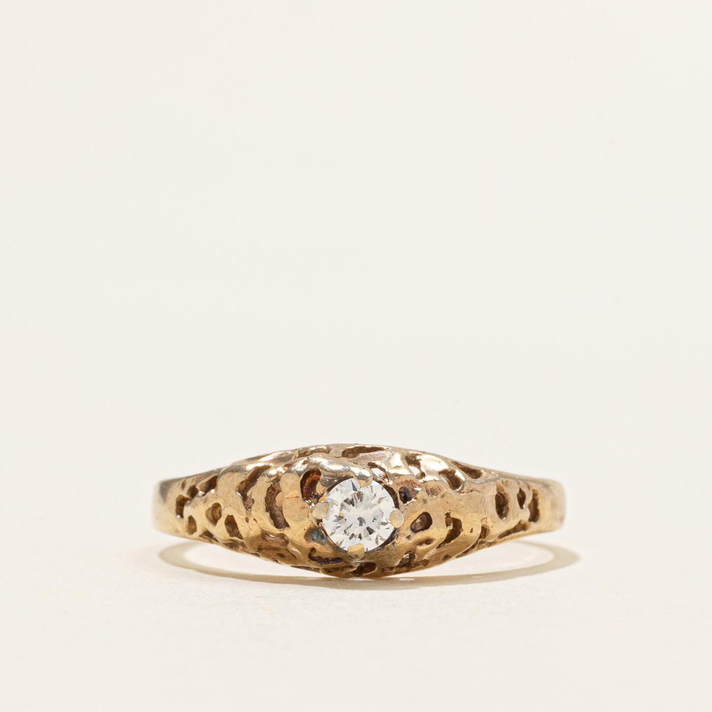 10K Yellow Gold Solitaire Diamond Textured Ring | 0.12ct | SZ 6.75