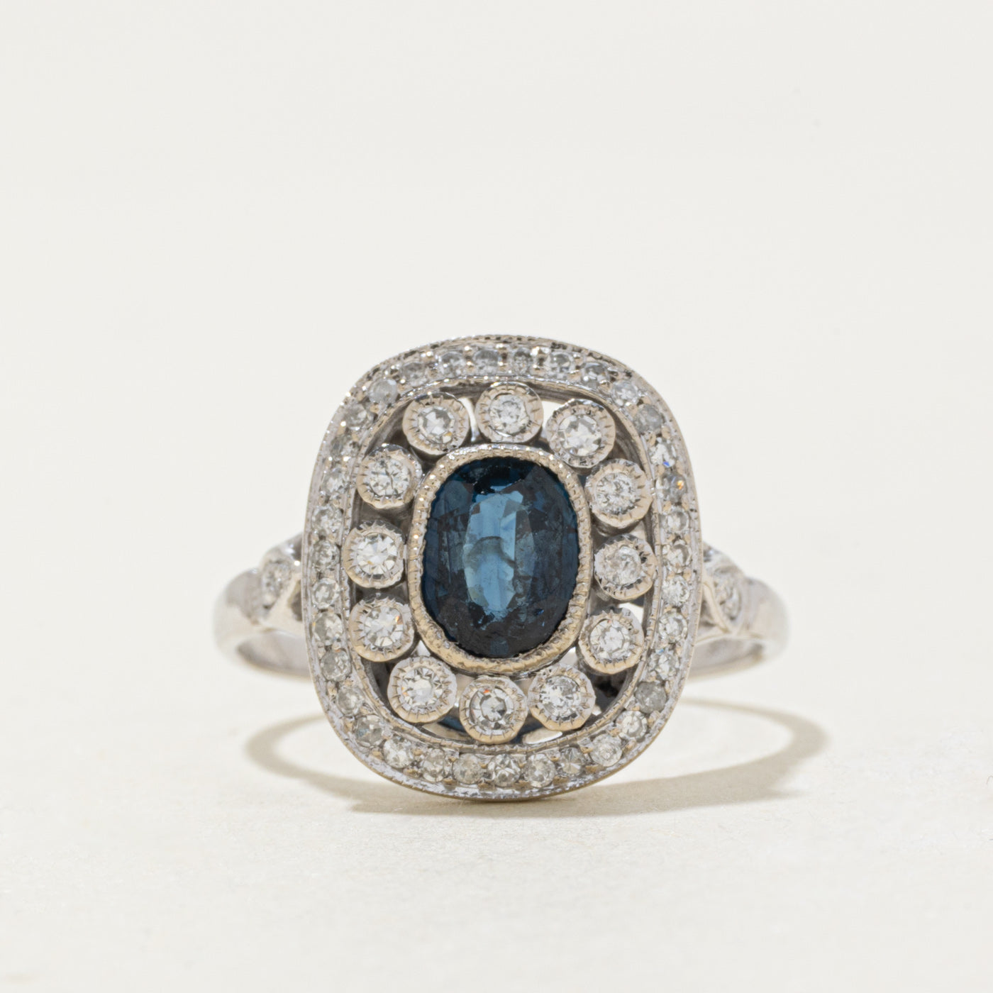 '100 Ways' 14k White Gold Art Deco Inspired Sapphire & Diamond Ring | 0.88ct, 0.30ctw | SZ 6.75