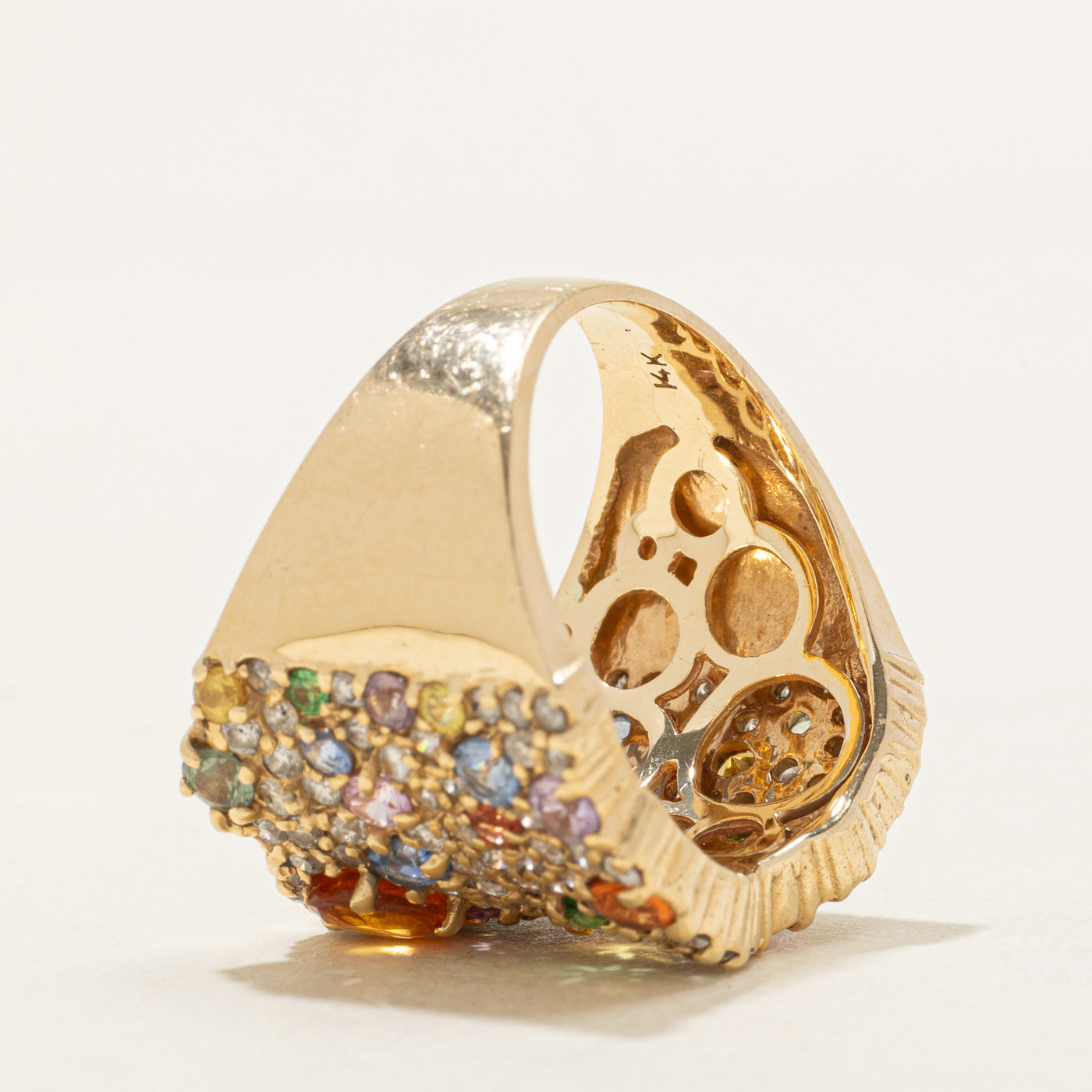 14k Multi Coloured Sapphire & Diamond Cluster Ring | 2.82ctw, 1.33ctw | SZ 7.5