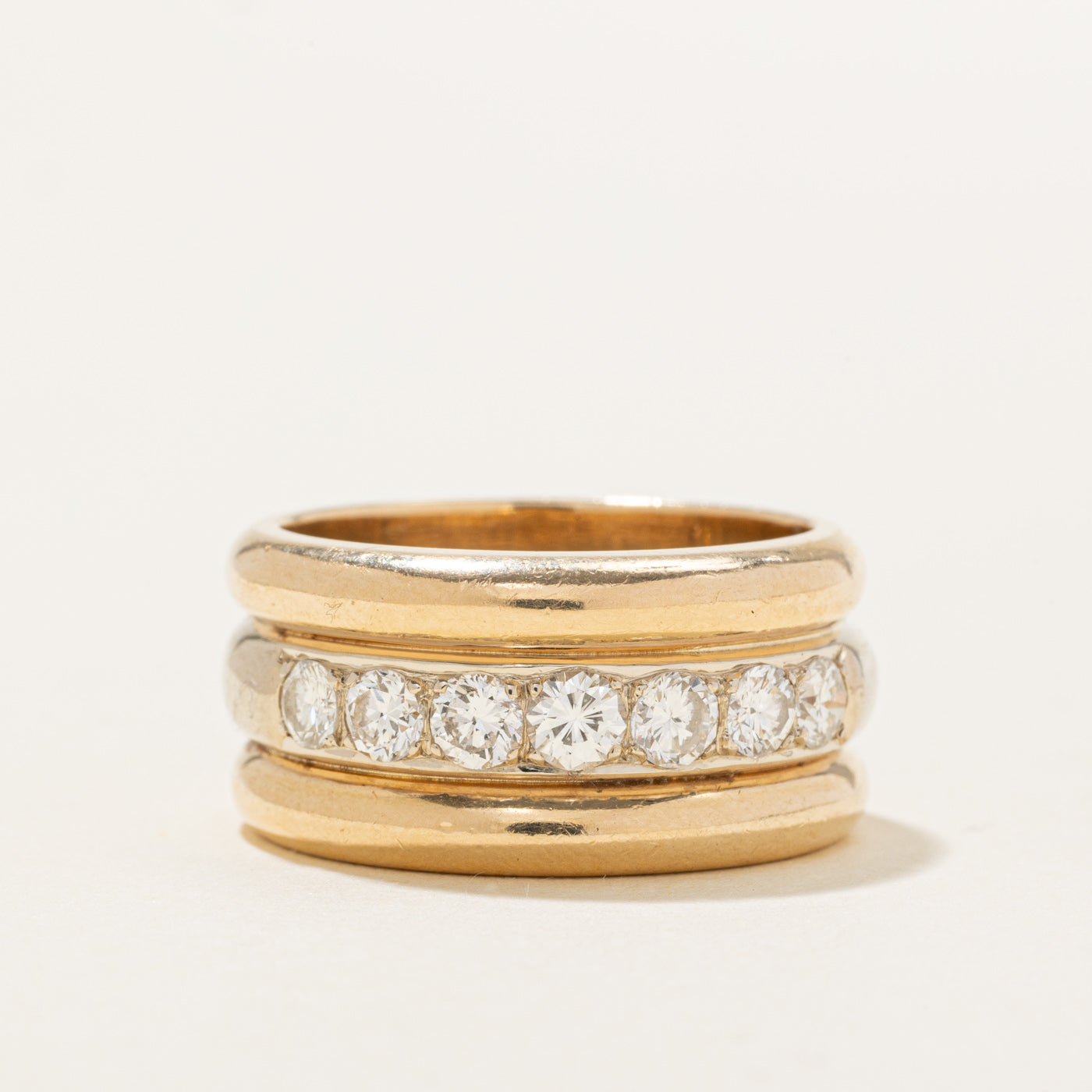 14K Yellow Gold Diamond Grooved Band | 0.75ctw | SZ 8.25