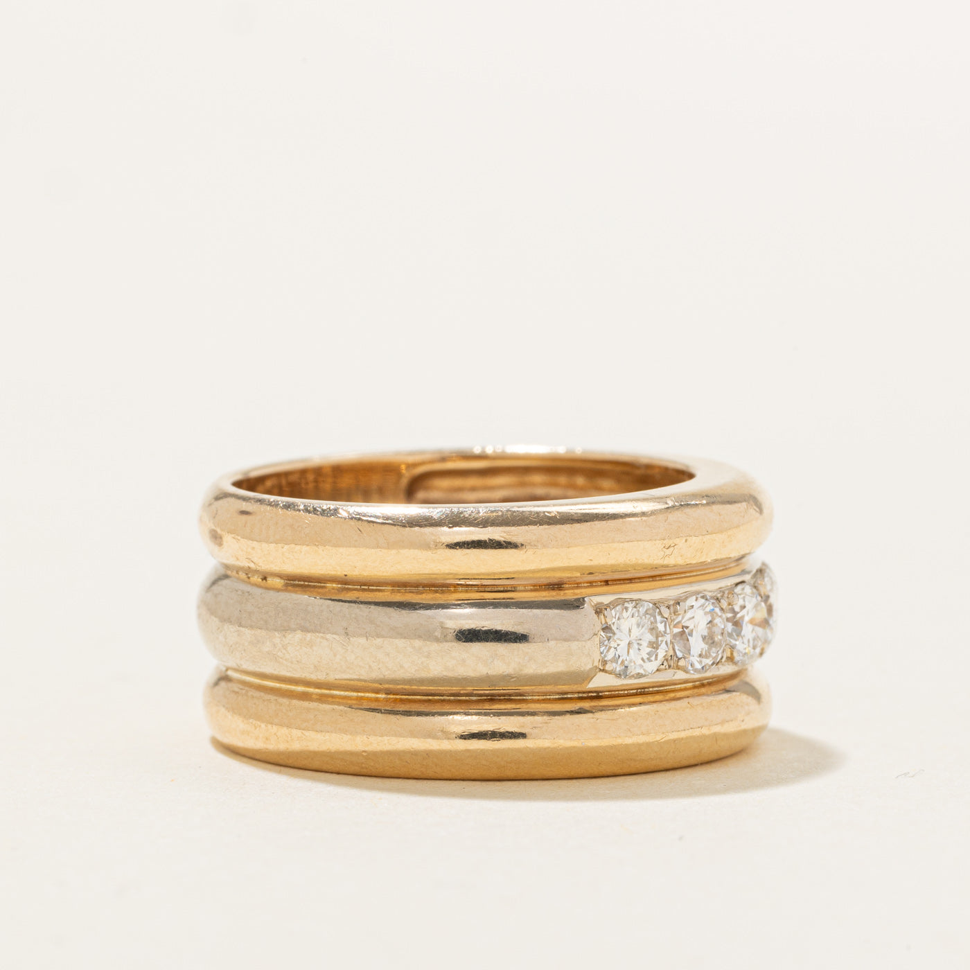 14K Yellow Gold Diamond Grooved Band | 0.75ctw | SZ 8.25